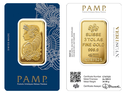 Pamp Gold Three Tola Bar
