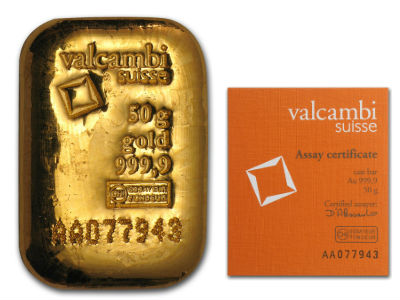 Valcambi 50 Gram Cast Gold Bar